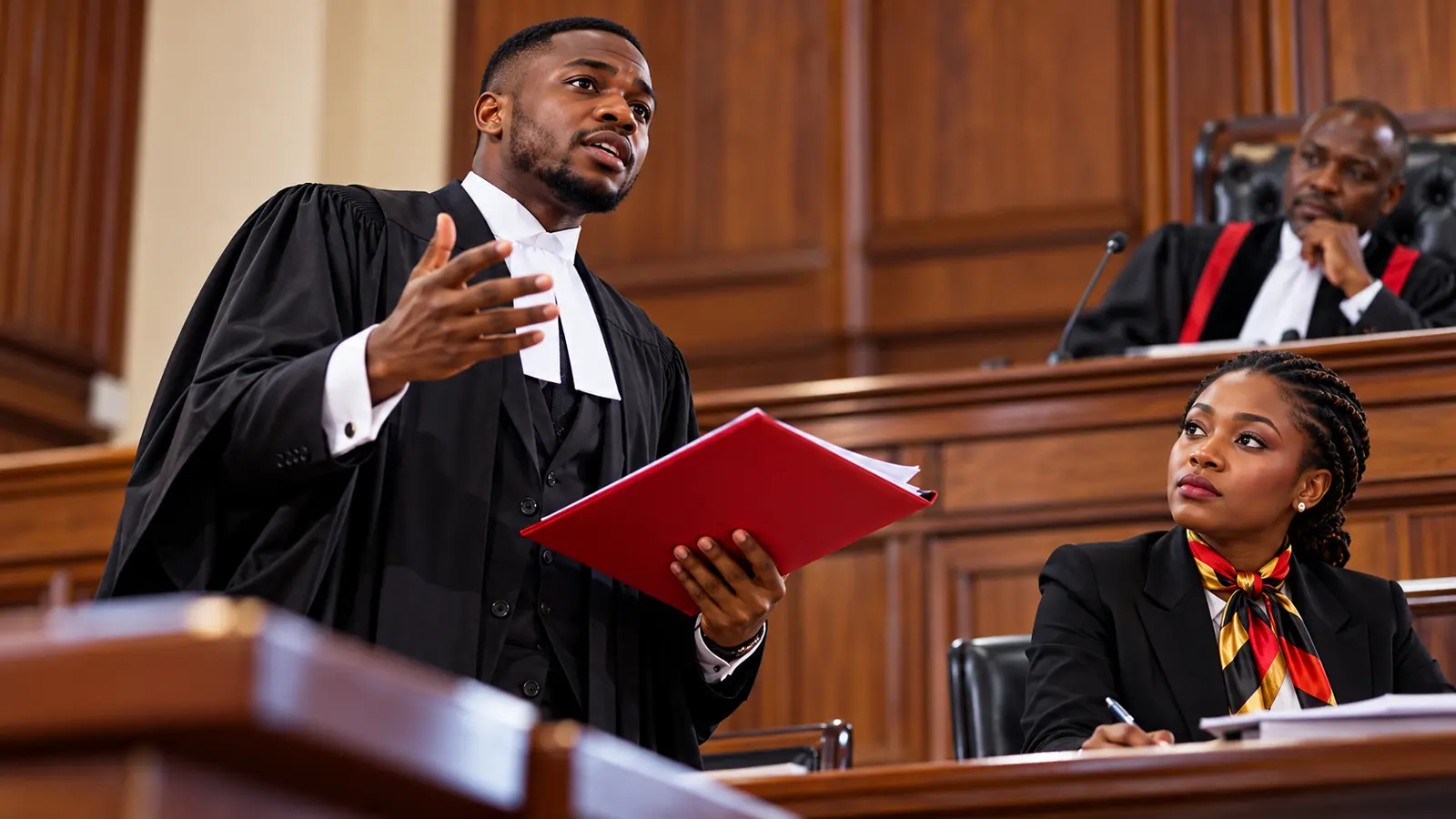 African legal professionals taking part in courtroom advocacy training